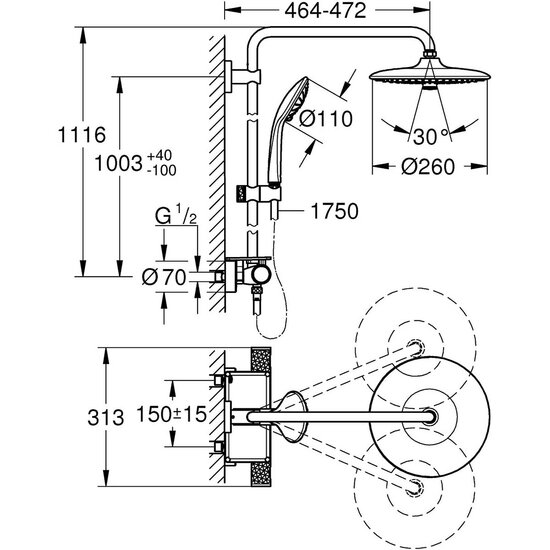 Douchekolom Grohe VITALIO SYSTEM 260 6