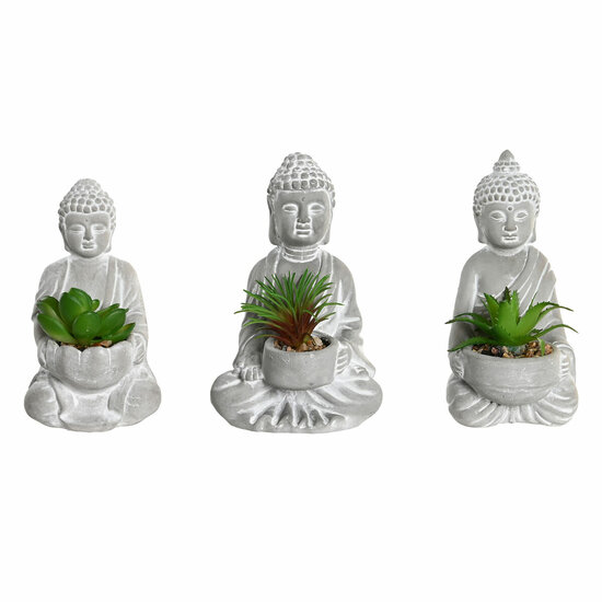 Decoratieve plant Home ESPRIT Polyethyleen Cement Boeddha Orientaals 10,5 x 8 x 16 cm (3 Stuks) 1