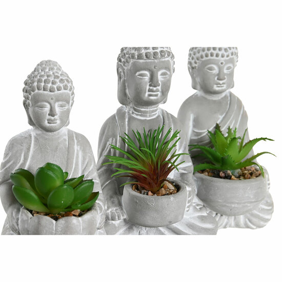 Decoratieve plant Home ESPRIT Polyethyleen Cement Boeddha Orientaals 10,5 x 8 x 16 cm (3 Stuks) 2