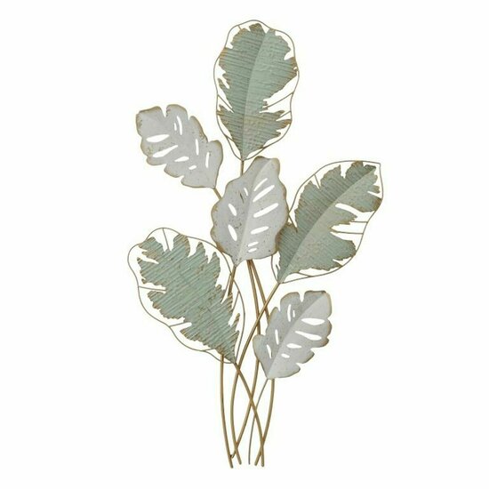 Wanddecoratie DKD Home Decor Metaal Wit Groen Modern Blad van een plant (57 x 5,7 x 103 cm) 1