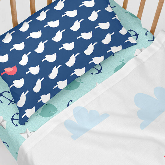 Beddengoedset HappyFriday Moshi Moshi Whale Multicolour Wieg voor baby&amp;apos;s 2 Onderdelen 4