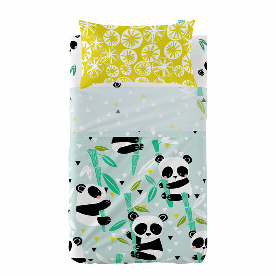 Beddengoedset HappyFriday Moshi Moshi Panda garden blue Blauw Wieg voor baby&amp;apos;s 2 Onderdelen 1