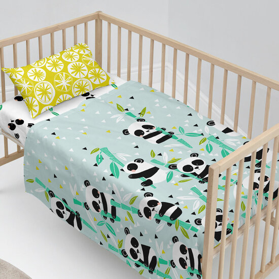 Beddengoedset HappyFriday Moshi Moshi Panda garden blue Blauw Wieg voor baby&amp;apos;s 2 Onderdelen 2