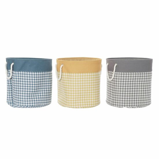 Wasmand DKD Home Decor Pied-de-poule Grijs Blauw Geel 45 x 45 x 45 cm (3 Stuks) 1