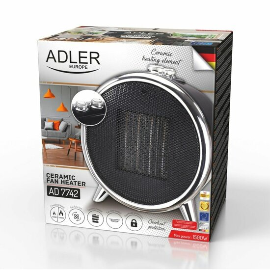 Draagbare ventilatorkachel Adler AD 7742 Zwart Zilver 1500 W 4