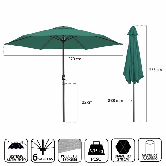 Parasol Monty Aluminium Groen 270 cm 2