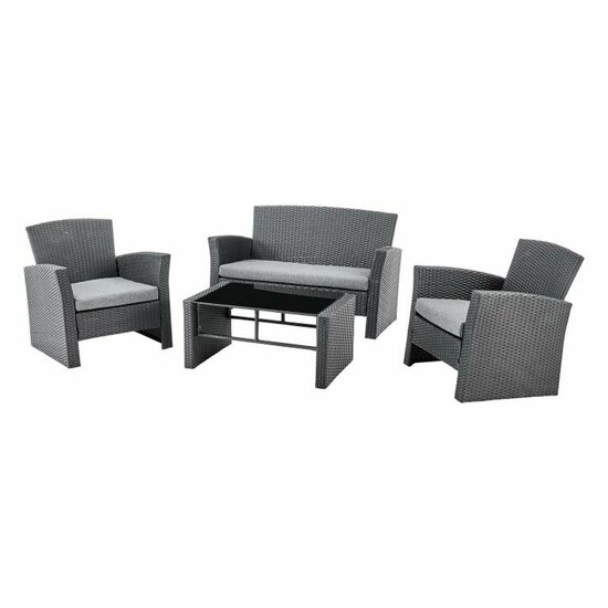 Tafelset met 3 fauteuils DKD Home Decor Grijs 124 x 72 x 75 cm 121 x 63 x 73 cm Synthetische rotan 1