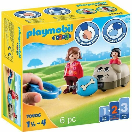 Playset Playmobil 1.2.3 Hond Kinderen 70406 (6 pcs) 1