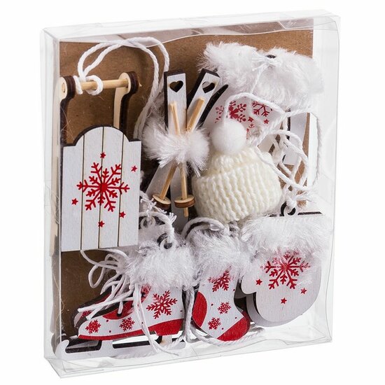 Kerstversiering Wit Rood 13 X 11 X 2 CM (10 Stuks) 1