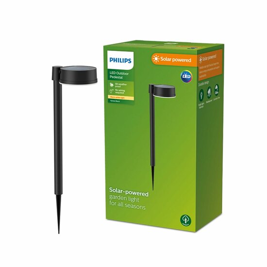 Tuinverlichting op zonne-energie Philips Vynce 1,5 W 11,2 x 14,2 x 54 cm Zwart Plastic Cirkelvormig (2700 K) (Warm wit) (1 Stuk