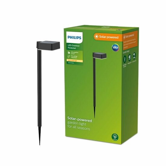 Tuinverlichting op zonne-energie Philips Vynce 1,5 W 10,5 x 13,5 x 54 cm Zwart Plastic Vierkant (2700 K) (Warm wit) (1 Stuks) 1