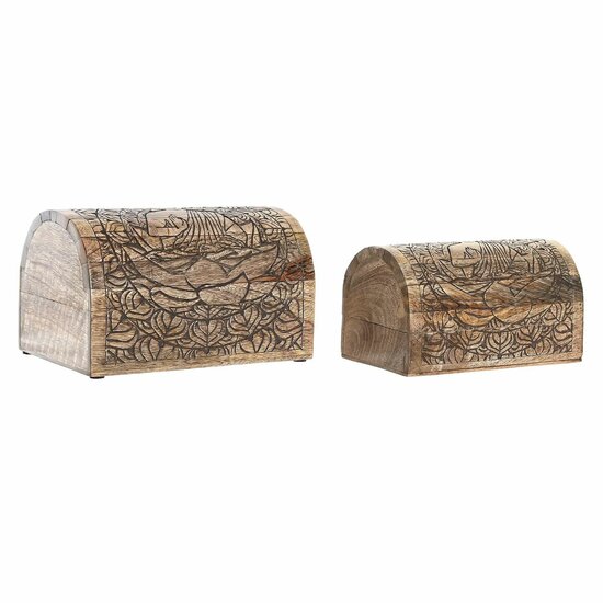 Juwelenkistje DKD Home Decor Bruin Donkerbruin Mangohout 23 x 15 x 15 cm (2 Onderdelen) 1