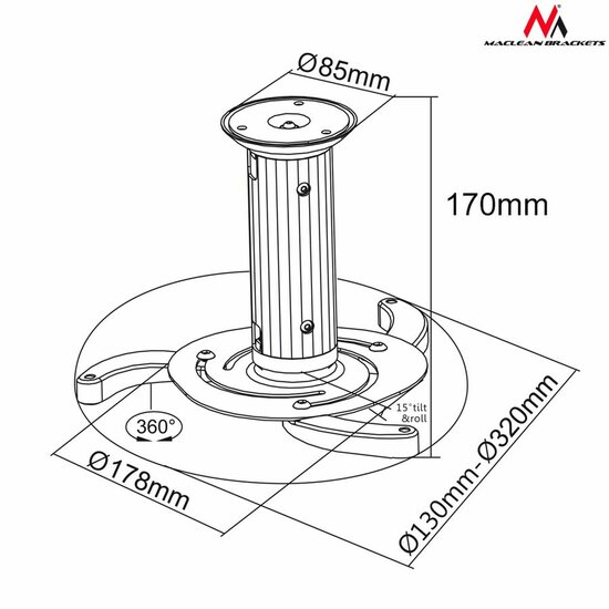 Plafondbeugel voor Projector MacLean MC-515 80 - 170 mm 2