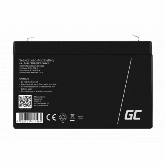 Batterij voor UPS SAI Green Cell AGM12 7000 mAh 6 V 3