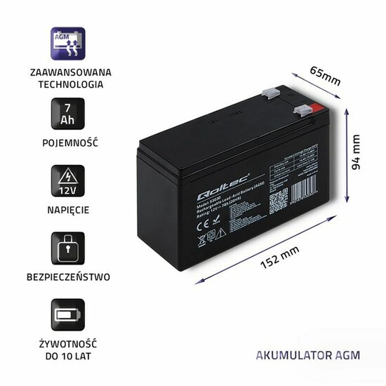 Batterij voor UPS SAI Qoltec 53030 7 Ah 12 V 4