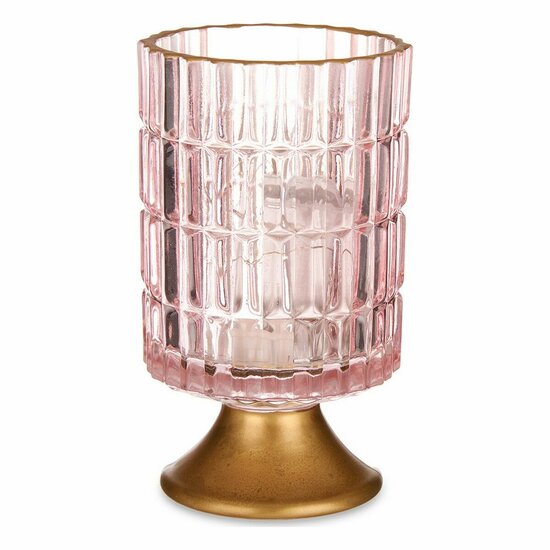 Led-lantaarn Strepen Roze Gouden Glas (10,7 x 18 x 10,7 cm) 1