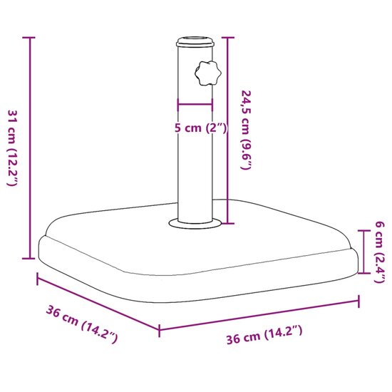 Parasolvoet voor stokken van &Oslash;32/35/38 mm 11 kg vierkant 9