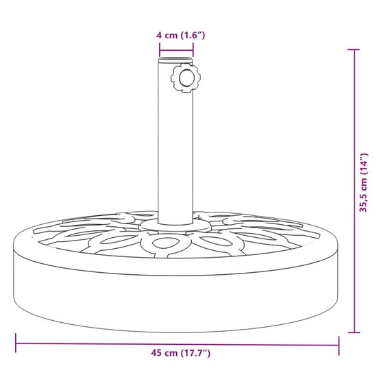 Parasolvoet voor stokken van &Oslash;38 / 48 mm 25 kg rond 8