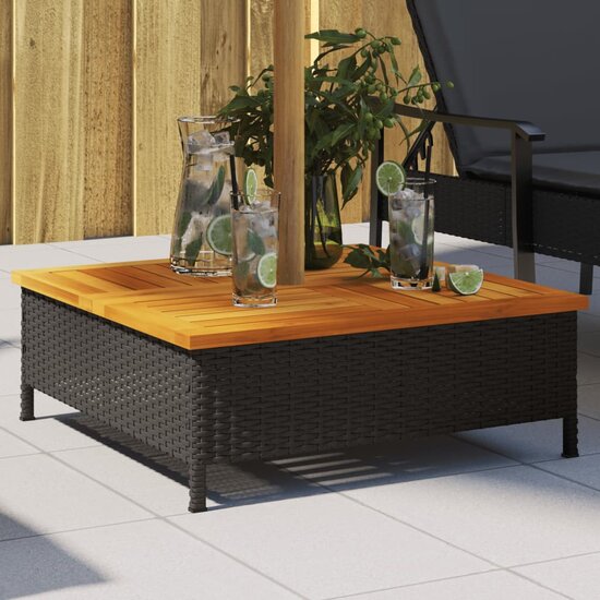 Parasolvoetbedekking 70x70x25 cm poly rattan acaciahout zwart 1