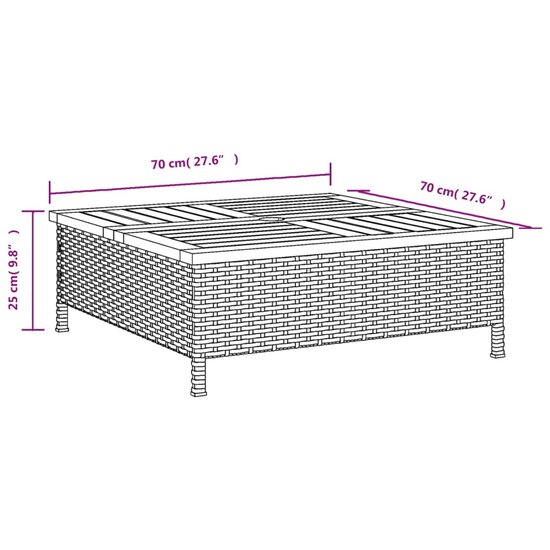 Parasolvoetbedekking 70x70x25 cm poly rattan acaciahout zwart 9