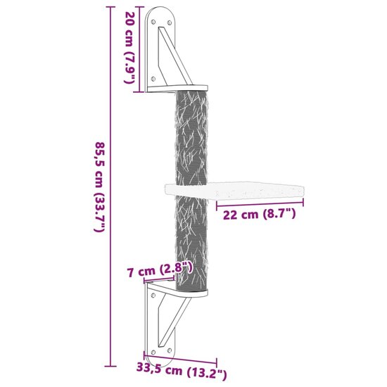 Kattenmeubel wandgemonteerd met krabpaal 85,5 cm donkergrijs 7