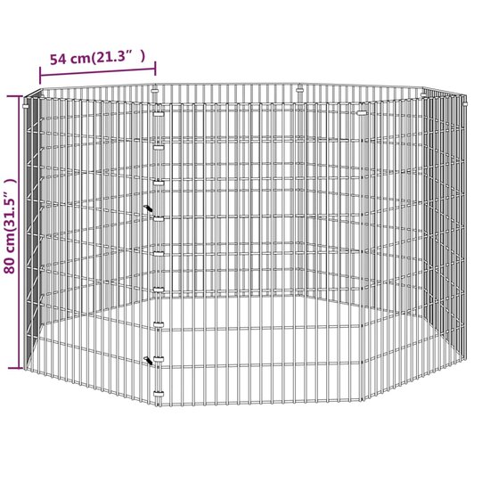 Dierenverblijf 8 panelen 54x80 cm gegalvaniseerd ijzer 8