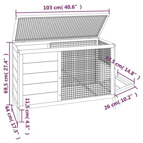 Konijnenhok 103x44x69,5 cm massief grenenhout bruin 6