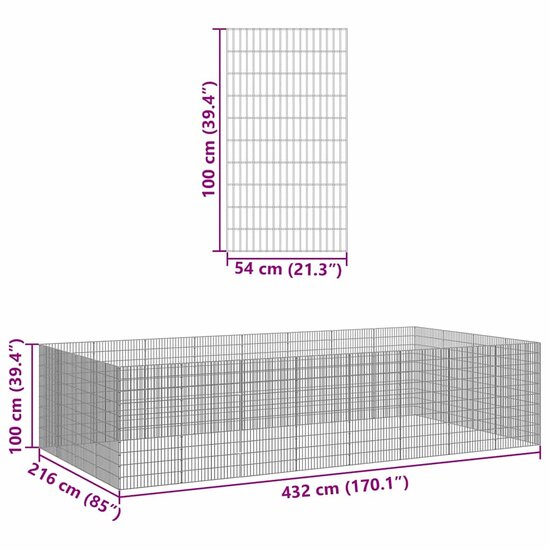 Dierenverblijf 24 panelen 54x100 cm gegalvaniseerd ijzer 8