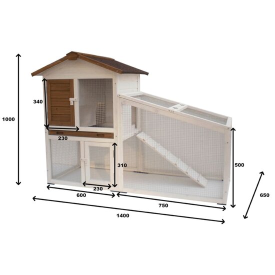 @Pet Konijnenhok Tommy 140x65x100 cm wit en bruin 20072   2