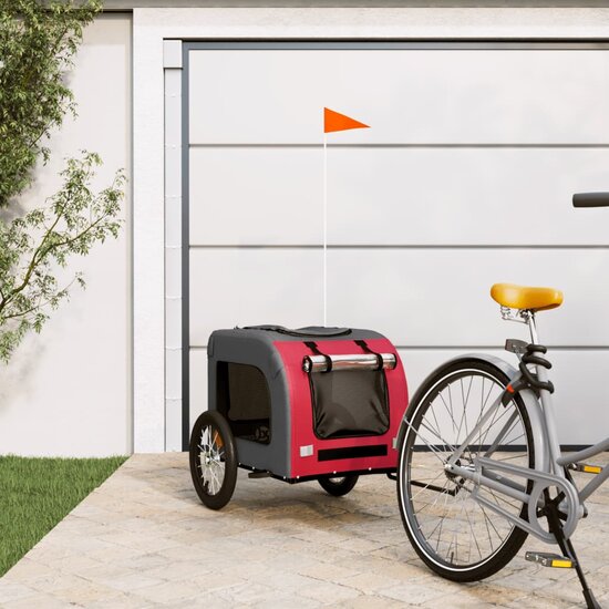 Hondenfietstrailer oxford stof en ijzer rood en grijs 1