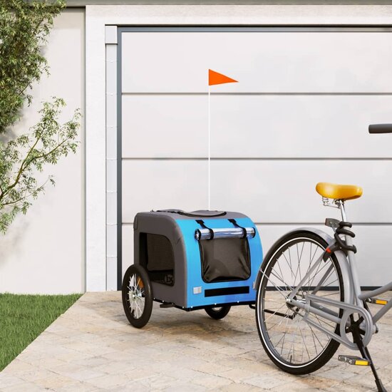 Hondenfietstrailer oxford stof en ijzer blauw en grijs 1