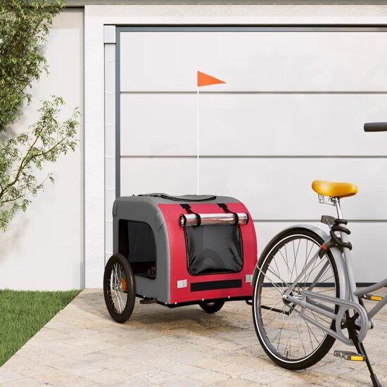 Hondenfietstrailer oxfordstof en ijzer rood en grijs 1