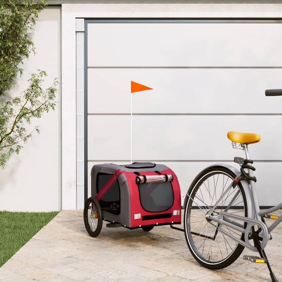 Hondenfietstrailer oxford stof en ijzer rood en grijs 1