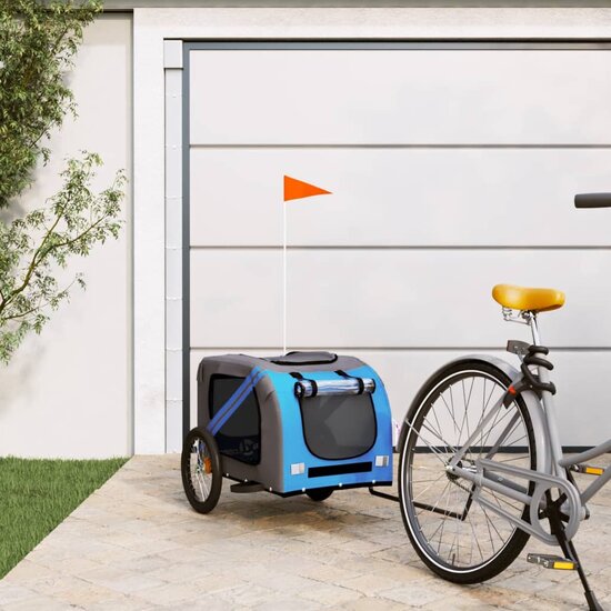 Hondenfietstrailer oxford stof en ijzer blauw en grijs 1