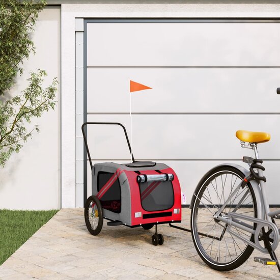 Hondenfietstrailer oxford stof en ijzer rood en grijs 1