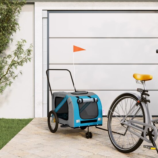 Hondenfietstrailer oxford stof en ijzer blauw en grijs 1