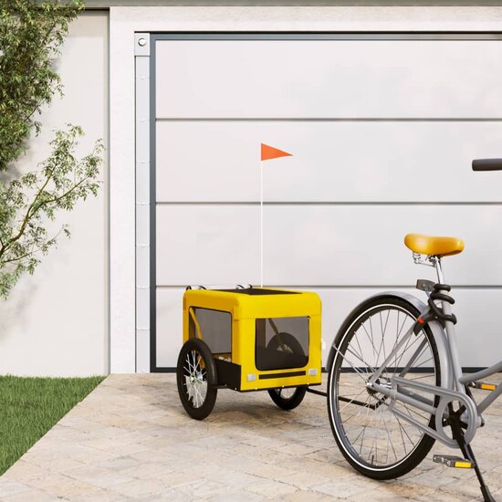 Hondenfietstrailer oxford stof en ijzer geel en zwart 1