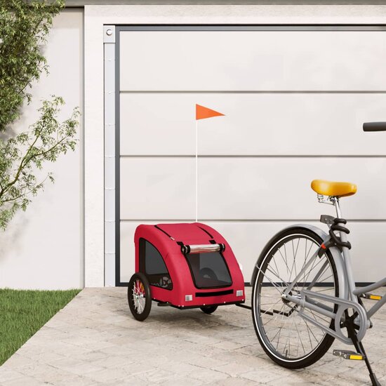 Hondenfietstrailer oxford stof en ijzer rood 1