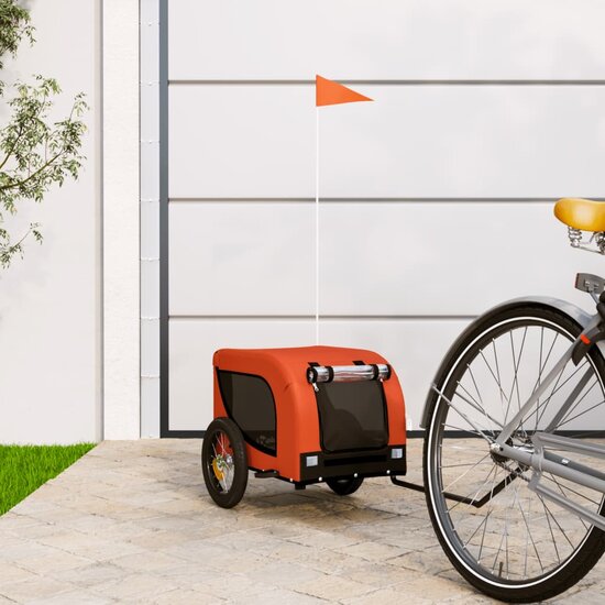 Hondenfietstrailer oxford stof en ijzer oranje en zwart 1