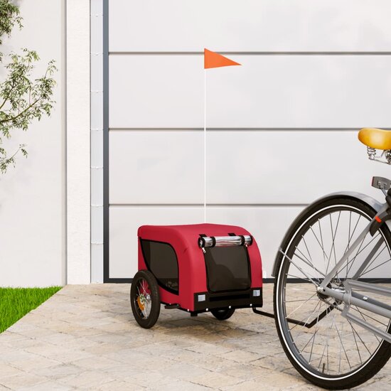 Hondenfietstrailer oxford stof en ijzer rood en zwart 1