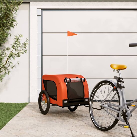 Hondenfietstrailer oxford stof en ijzer oranje en zwart 1