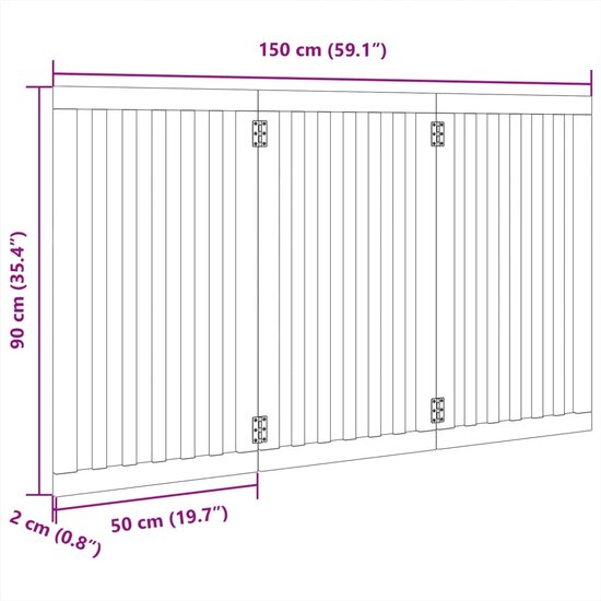 Hondenhek inklapbaar 3 panelen 150 cm populierenhout wit 9