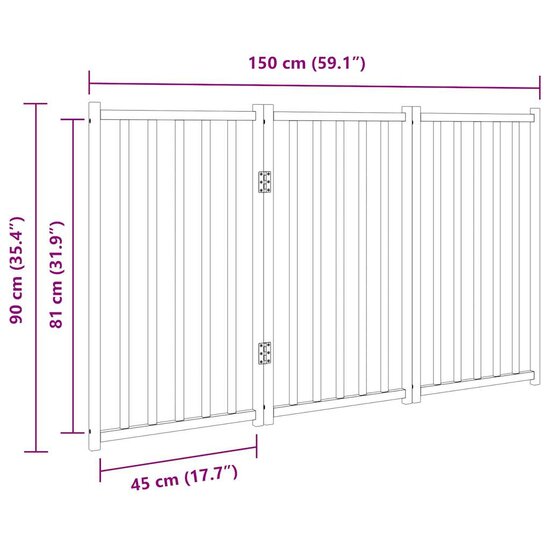 Hondenhek inklapbaar 3 panelen 150 cm massief vurenhout 9