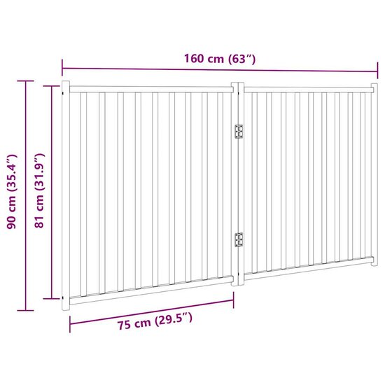 Hondenhek inklapbaar 2 panelen 160 cm massief vurenhout wit 9