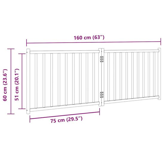 Hondenhek inklapbaar 2panelen 160cm massief vurenhout bruin eik 9