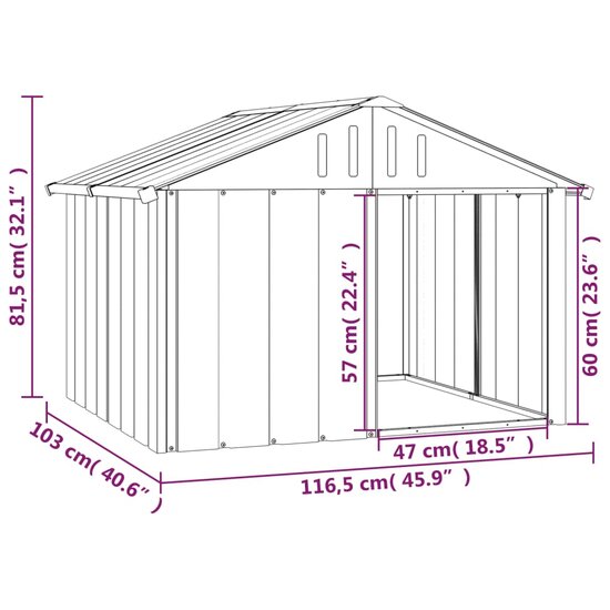 Hondenhok 116,5x103x81,5 cm gegalvaniseerd staal antracietkleur 5