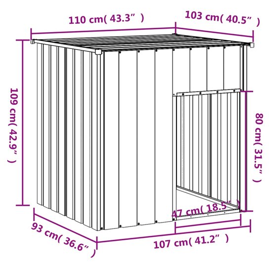 Hondenhok met dak 110x103x109 cm gegalvaniseerd staal grijs 5