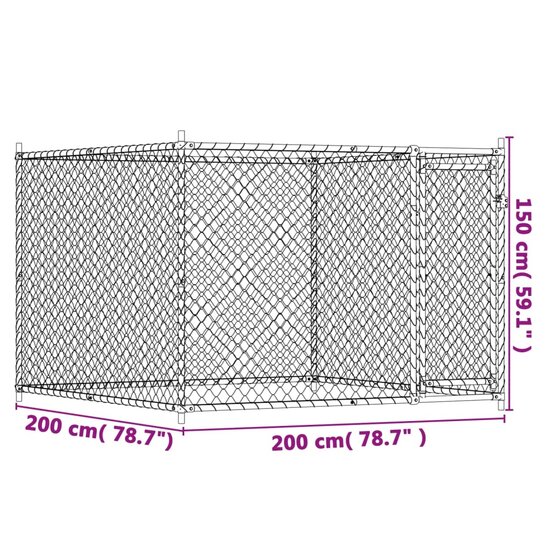 Hondenhok met deur 2x2x1,5 m gegalvaniseerd staal grijs 8