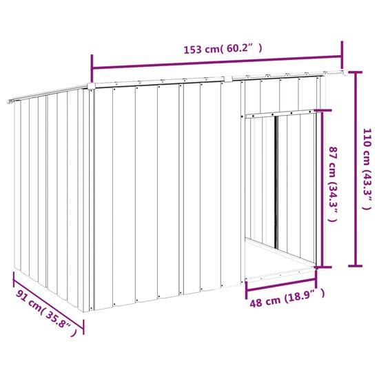 Hondenhok met dak 153x91x110 cm staal antracietkleurig 8