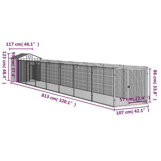 Hondenhok met dak 117x813x123 cm gegalvaniseerd staal antraciet 9